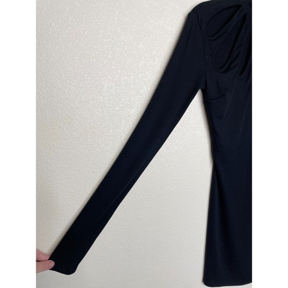 Grayscale Small Neckline-Cutout Bodycon Dress Black Ribbed Keyhole Stretch Sexy - Picture 5 of 12